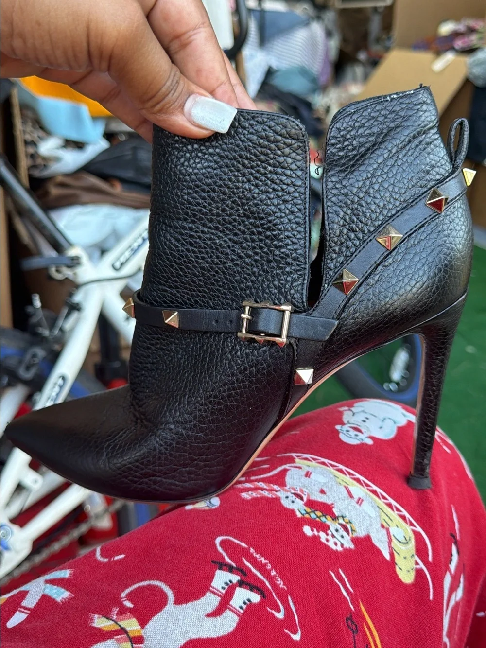 Valentino Black Studded High-Heel Ankle Boot